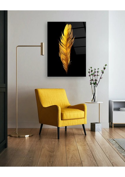 Altın Renkli Kuş Tüyü Cam Tablo fırsatları