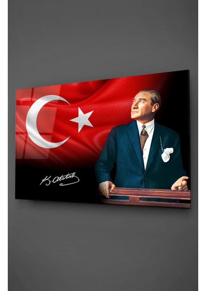 Ay Yıldızlı Atatürk Cam Tablo