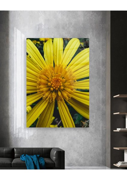 Makro Sarı Çiçek Dikey Cam Tablo
