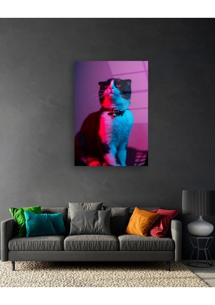 Neon Efektli Kedi Cam Tablo