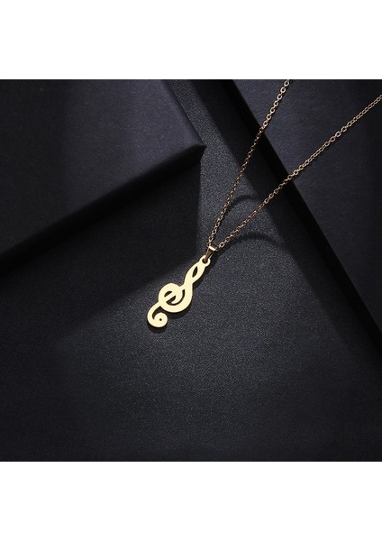 Titanyum Paslanmaz Çelik " Sol Anahtarı " Kolyesi (Gold)