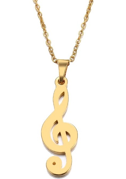 Titanyum Paslanmaz Çelik " Sol Anahtarı " Kolyesi (Gold)