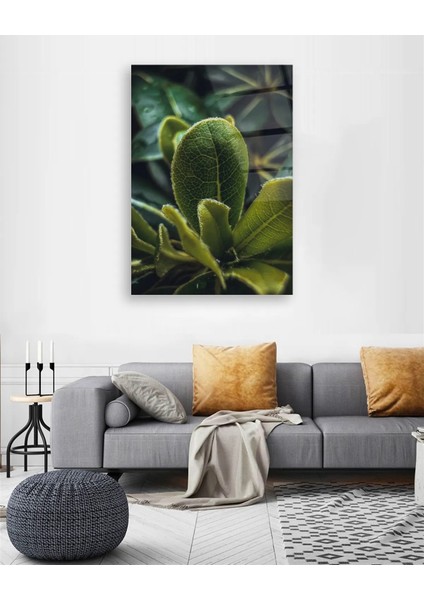 Makro Yeşil Yapraklar 2 Dikey Cam Tablo fiyatları