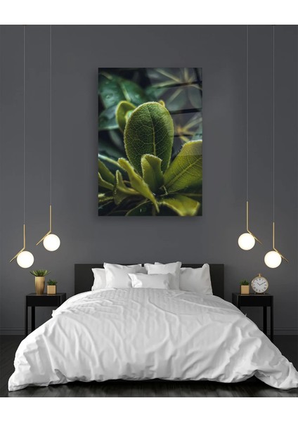 Makro Yeşil Yapraklar 2 Dikey Cam Tablo fırsatları