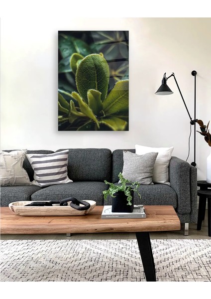 Makro Yeşil Yapraklar 2 Dikey Cam Tablo indirimleri