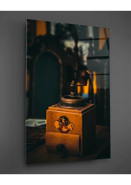 Antika Kahve Değirmeni Dikey Cam Tablo