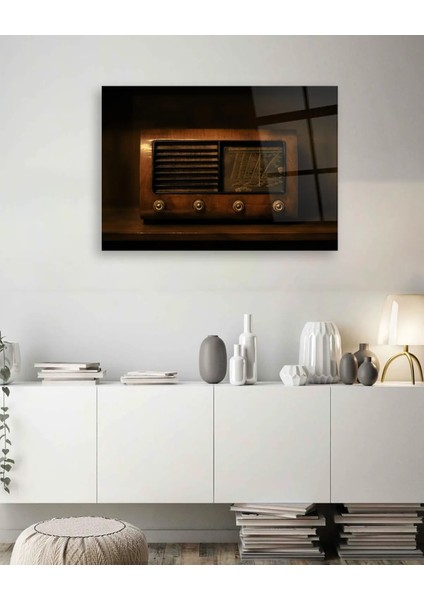 Vintage Radyo Yatay Cam Tablo modelleri