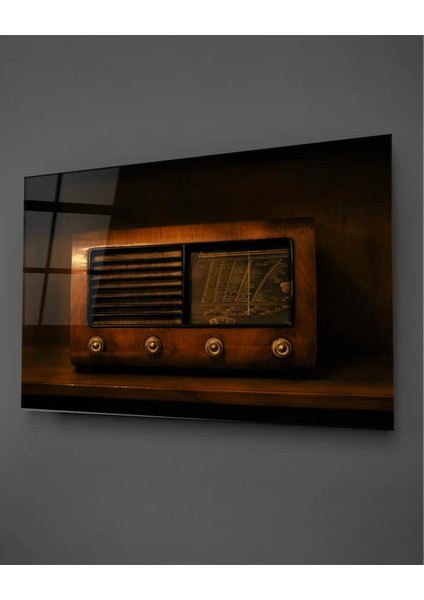 Vintage Radyo Yatay Cam Tablo