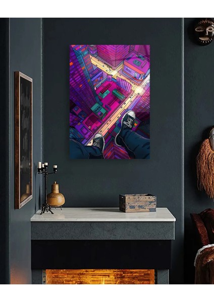 Neon Efektli Gece Şehir Sokak Cam Tablo modelleri