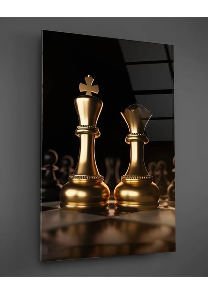 Altın Renkli Şah ve Veriz Cam Tablo