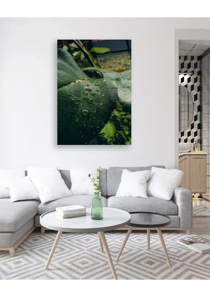 Su Damlalı Yeşil Yaprak Dikey Cam Tablo indirimleri