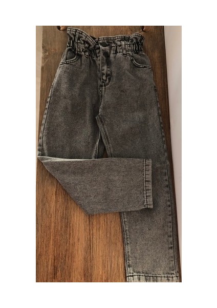 Kız Çocuk Yüksek Bel %100 Pamuk Boyfriend Jean Pantolon