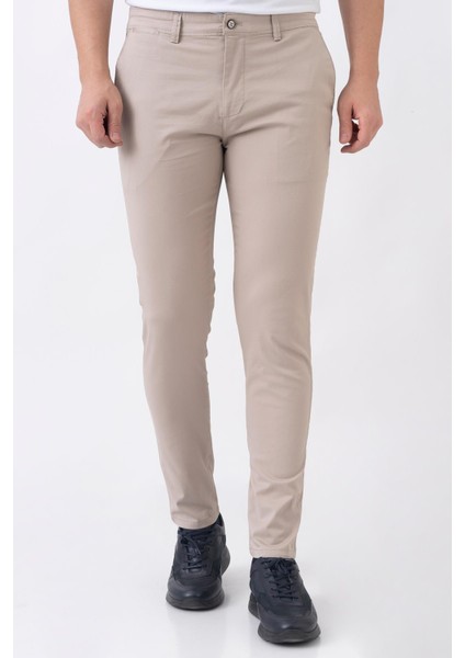 Lyon P2305 Slim Fit Pamuklu Likralı Gabardin Pantolon Vizon