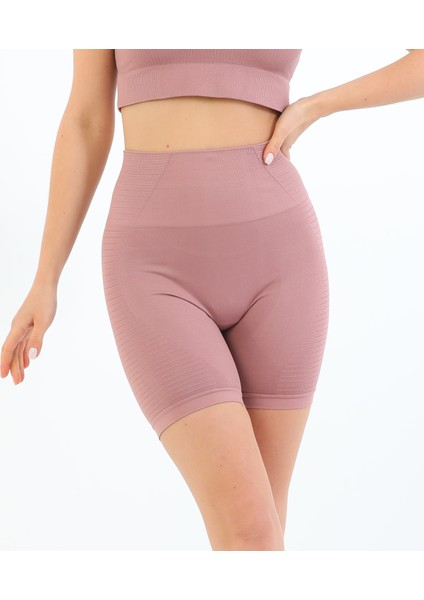 Yüksek Bel Toparlayıcı Biker Egzersiz Yoga Günlük Örme Dizüstü Şort Tayt Semo