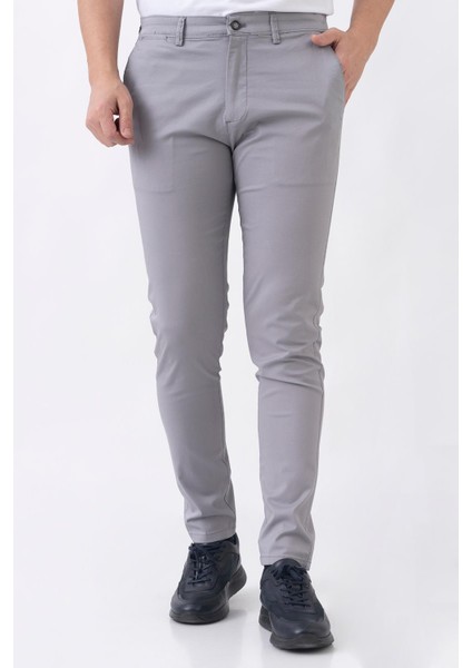 Lyon P2305 Slim Fit Pamuklu Likralı Gabardin Pantolon Gri