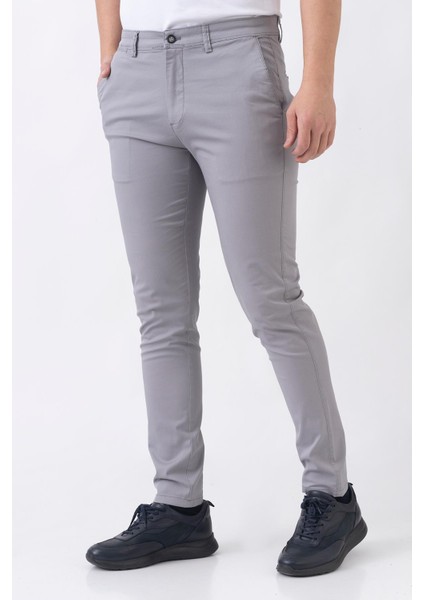 Lyon P2305 Slim Fit Pamuklu Likralı Gabardin Pantolon Gri