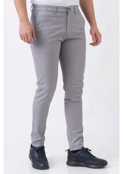 Lyon P2305 Slim Fit Pamuklu Likralı Gabardin Pantolon Gri