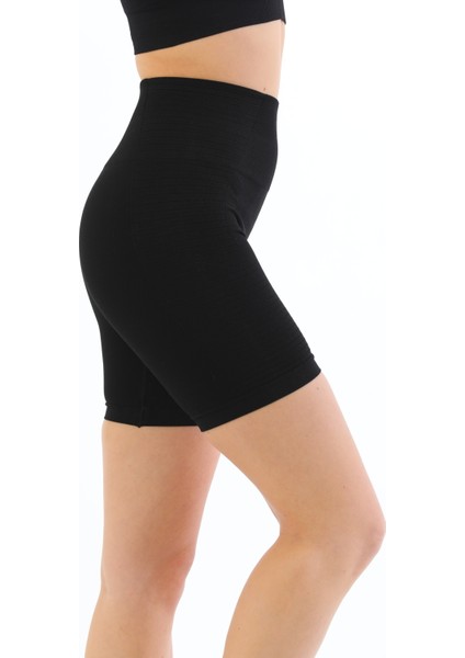 Yüksek Bel Toparlayıcı Biker Egzersiz Yoga Günlük Örme Dizüstü Şort Tayt Siyah fiyatları