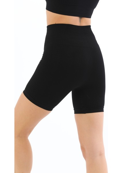Yüksek Bel Toparlayıcı Biker Egzersiz Yoga Günlük Örme Dizüstü Şort Tayt Siyah modelleri