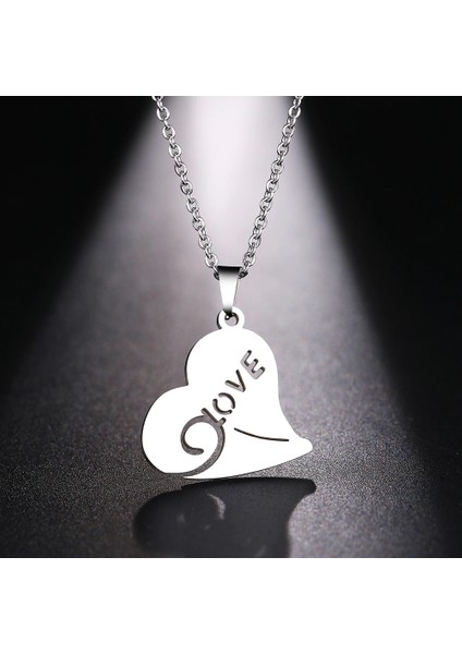Titanyum Paslanmaz Çelik " Kalp / Love / Aşk " Kolyesi (Gümüş)