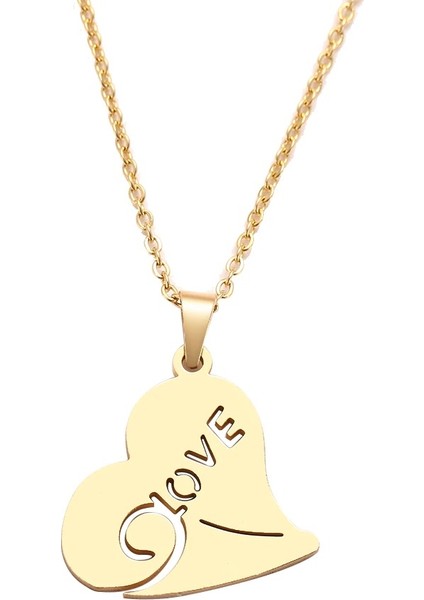 Titanyum Paslanmaz Çelik " Kalp / Love / Aşk " Kolyesi (Gold) modelleri