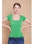 Likralı Krep Kumaş Balen Yaka Büzgülü Body Bluz-B.Yeşil 2