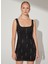 U Yaka Taşlı Siyah Mini Kadın Elbise K-Solıfsa 3
