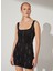 U Yaka Taşlı Siyah Mini Kadın Elbise K-Solıfsa 4
