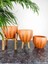 Ev Dekorasyon Siyah Çizgi Desenli Terrakota Toprak Saksı Saksılık Salon Çiçeklik Üçlü Set - 15 Cm 2