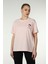 Kadın Ön ve Sırt Baskılı Kısa Kollu Bisiklet Yaka Oversıze Oversıze Tişört Pembe 3