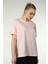Kadın Ön ve Sırt Baskılı Kısa Kollu Bisiklet Yaka Oversıze Oversıze Tişört Pembe 4