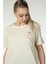 Kadın Ön ve Sırt Baskılı Kısa Kollu Bisiklet Yaka Oversıze Oversıze Tişört Bej 4