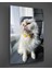 Sarı Papyonlu Beyaz Kedi Cam Tablo 1