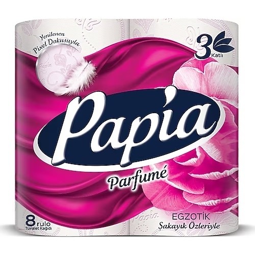 Papia 3 Katlı Egzotik Şakayık Özleriyle Parfümlü 8'li Cilt Tuvalet Kağıdı (1 x 8 Rulo)