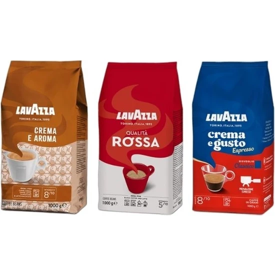 Lavazza Crema E Aroma 1kg + Qualita Rossa 1kg + Crema E Gusto 1kg 3'lü Çekirdek Kahve Seti 3kg