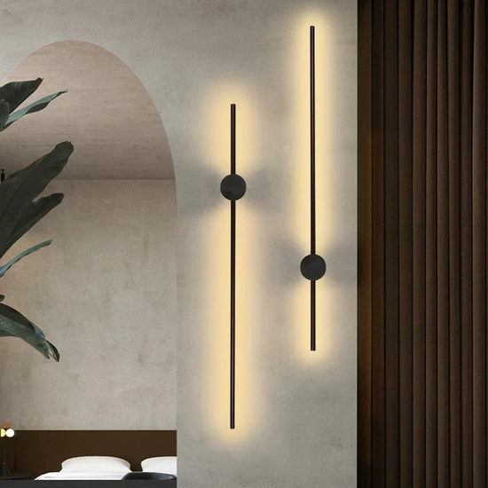 Mikro Aydınlatma Modern Dekoratif LED Duvar Aplik Uzun Çubuk LED Tekli 50 cm Siyah Kasa Gün Işığı