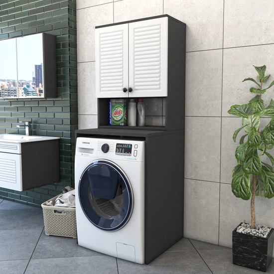 Yıldız Elegance Banyo Dolabı Çamaşır Makinesi Dolabı Luxe Antrasit-Beyaz