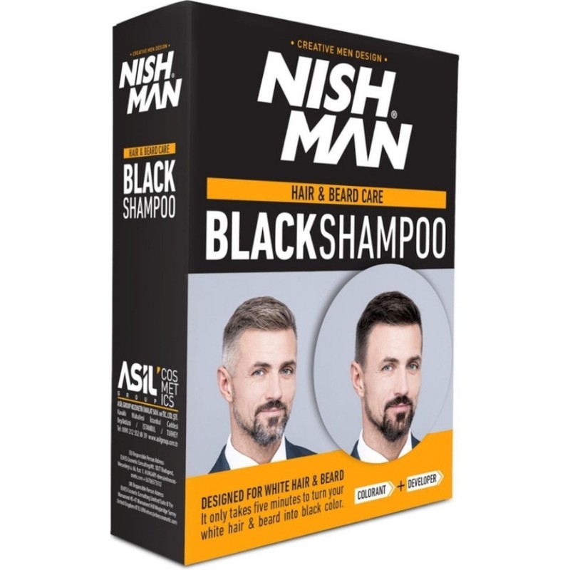 Nishman Nish Man Nishman Doğal Beyaz Saç ve Sakal Kapatıcı Set Şampuan 200 ml Siyah Renk ile Doğal Görünüm