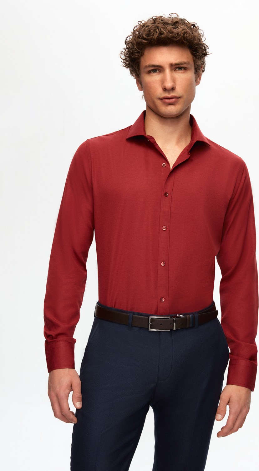 D'S Damat Ds Damat Slim Fit Acı Kahve Klasik Kravatlık Uzun Kol Kolay Ütülenebilir Gömlek 2HF02ORT5185
