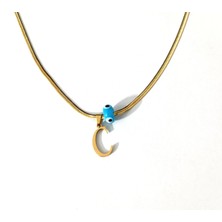 Hg.Aksesuar Kadın Balık Sırtı Zincirli Boncuklu Çelik Harf Kolye