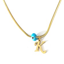 Hg.Aksesuar Kadın Balık Sırtı Zincirli Boncuklu Çelik Harf Kolye