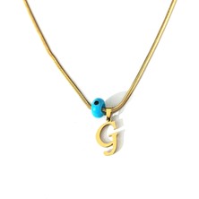 Hg.Aksesuar Kadın Balık Sırtı Zincirli Boncuklu Çelik Harf Kolye