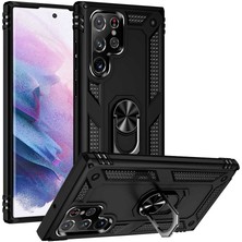 Heptek İletişim Samsung Galaxy S22 Ultra Kılıf Tank Zırh Yüzüklü Mıknatıslı Standlı Kapak (Vega)