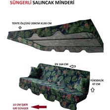 Mor Minder Süngerli  Salıncak Minder Seti Tenteli  3 Kişilik  10 cm Sünger 164X47  Yeşil Yapraklı