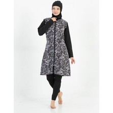 Secret Moda Battal Boy Su Itici Özellikli Çabuk Kuruma Özellikli Desenli Tam Kapalı Tesettür Mayo