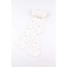 Le Mabelle Ekru  Simli Yıldızlı Kız Çocuk Muz Külotlu Çorap