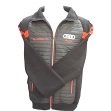Audi Erkek Siyah Önü Şişme Model Cepli Fermuarlı Hakim Yakalı Bomber Sweat Ceket Ecfh-Audş