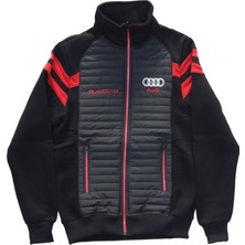 Audi Erkek Siyah Önü Şişme Model Cepli Fermuarlı Hakim Yakalı Bomber Sweat Ceket Ecfh-Audş