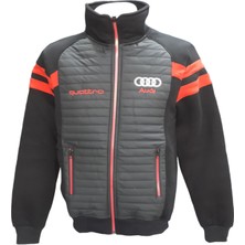 Audi Erkek Siyah Önü Şişme Model Cepli Fermuarlı Hakim Yakalı Bomber Sweat Ceket Ecfh-Audş