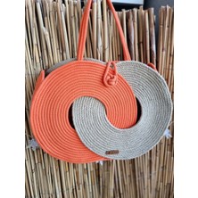 Zuviel Deco 45X33 El Yapımı Turuncu Hasır Plaj Çantası